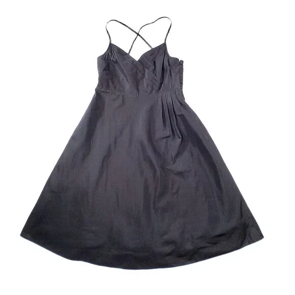 J.Crew Black Silk Taffeta Midi Dress A Line Cocktail Criss Cross Back Lined SZ 8 - Picture 6 of 12